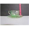 Image 1 : Cherry Blossom green depression glass cup & saucer