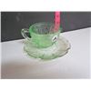Image 2 : Cherry Blossom green depression glass cup & saucer