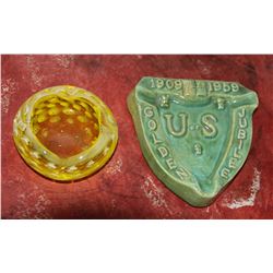 U of S Golden Jubilee 1909-1959 Ashtray and Yellow Art Glass Ashtray