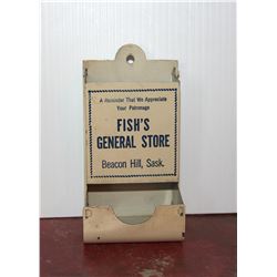 Fish's General Store Beacon Hill, Sask. Advertising Match Box Holder