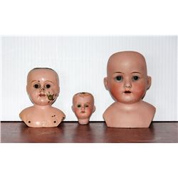 Porcelain Heubach-Koppelsdorf No 275, No 201 Germany and Tin Doll Head, All glass eyes and teeth int