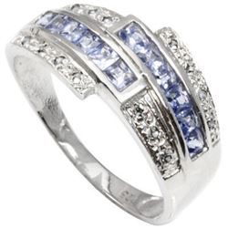 ***** FEATURE ITEM **** RING - 0.85 CARAT TW (14 PCS) GENUINE TANZANITE & GENUINE DIAMOND IN PLATINU