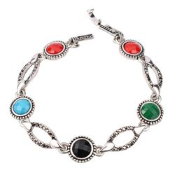 BRACELET - VINTAGE STYLE CRAFTING OF GEMS IN GERMAN STERLING SILVER SETTING WITH 18K GOLD FINISH - R
