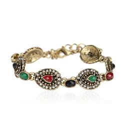 BRACELET - VINTAGE STYLE CRAFTING OF GEMS IN GERMAN STERLING SILVER SETTING WITH 18K GOLD FINISH - R