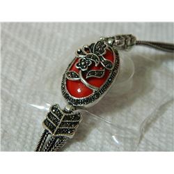 BRACELET - VINTAGE STYLE CRAFTING OF RUBY STYLE GEM IN GERMAN STERLING SILVER SETTING WITH 18K GOLD 