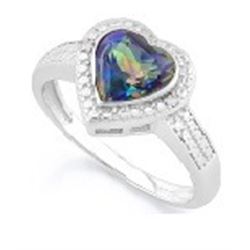 RING - 1 1/4 CARAT OCEAN MYSTIC GEMSTONE & IN  925 STERLING SILVER  HEART DESIGNED  SETTING  - SZ 8 