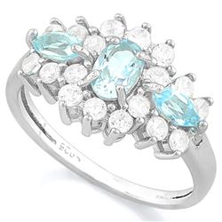 RING - 1/3CT AQUAMARINE & 3/4 CT BABY SWISS BLUE TOPAZ & 2 GENUINE DIAMONDS & 2 CREATED DIAMONDS IN 