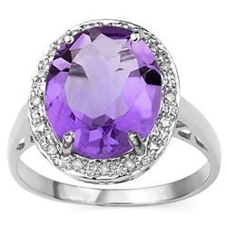 RING - 4 1/4 CARAT AMETHYST & DIAMOND IN 925 STERLING SILVER SETTING - SZ 7 - RETAIL ESTIMATE $550