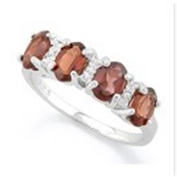 RING - 8 1/5 CARAT GARNET & 2 GENUINE DIAMONDS IN 925 STERLING SILVER SETTING - SZ 6 - RETAIL ESTIMA