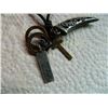 Image 2 : ROPE NECKLACE WITH 5 PENDANTS - HORN, CROSS, TAG & 2 RINGS
