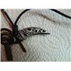 Image 4 : ROPE NECKLACE WITH 5 PENDANTS - HORN, CROSS, TAG & 2 RINGS