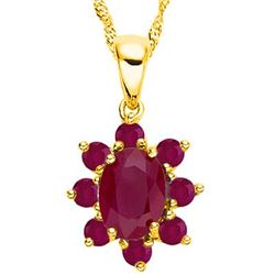 *PENDANT - 1.27 CTW (9 PCS) GENUINE RUBY IN YELLOW GOLD OVER 925 STERLING SILVER SETTING - INCLUDES 