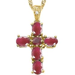 *PENDANT - 5 OVAL FACETED BURGUNDY RUBY (0.90 CTW) & DIAMOND IN YELLOW GOLD OVER 925 STERLING SILVER