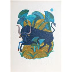Judith Bledsoe, Taurus from the Zodiac of Dreams Series, Lithograph with Embossing