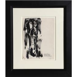 Abraham Rattner, Long Face, Ink and Wash