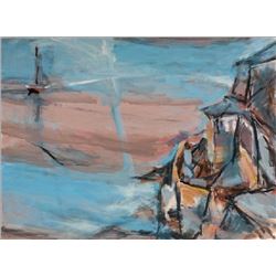 Alfred Sandford, Boat in the Fog No. 1 (Near the Wharf), Acrylic Painting