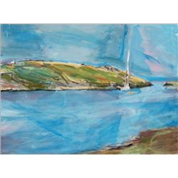 Alfred Sandford, Manana Island and Sailboat, Acrylic Painting