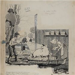 Henry Harmony, Pigs May Be Trained, Ink Drawing