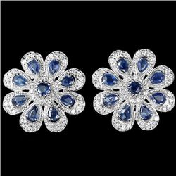 Natural Blue Sapphire 40.30 Carats Flower Earrings