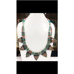 Tibet Hand Made Turquoise, Coral, Lapis Lazuli Necklace