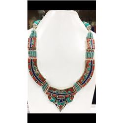 Tibet Hand Made Turquoise, Coral, Lapis Lazuli Necklace