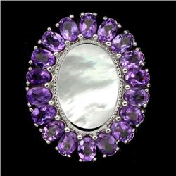 Natural  Purple Amethyst Mother Of Pearl Ring