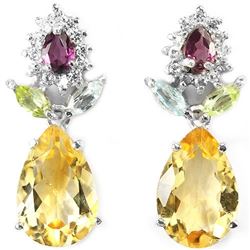 Natural CITRINE TOPAZ PERIDOT RH-GARNET Earrings
