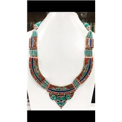 Tibet Hand Made Turquoise, Coral, Lapis Lazuli Necklace