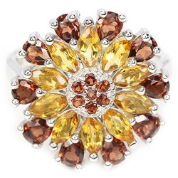 NATURAL ORANGISH YELLOW CITRINE & GARNET RING