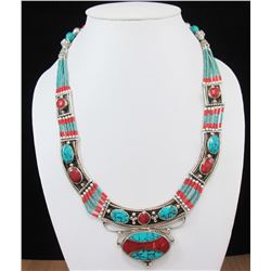 Tibet Hand Made Natural Turquoise & Coral Necklace