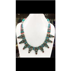 Tibet Hand Made Turquoise & Coral Necklace
