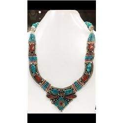 Tibet Hand Made Turquoise, Coral Necklace