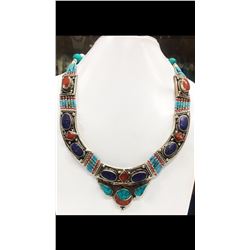 Tibet Hand Made Turquoise, Coral, Lapis Lazuli Necklace