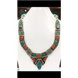 Tibet Hand Made Turquoise & Coral Necklace