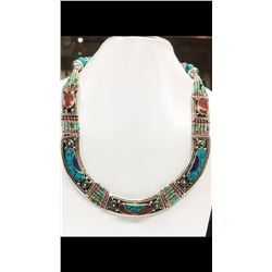 Tibet Hand Made Turquoise, Coral, Lapis Lazuli Necklace