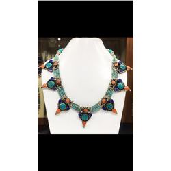 Tibet Hand Made Turquoise, Coral, Lapis Lazuli Necklace