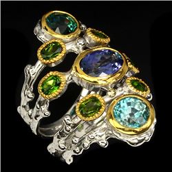 Natural Stunning Rich Blue Tanzanite, Zircon & Diopside Ring