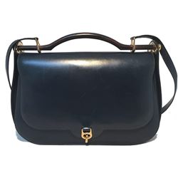 Hermes Vintage Navy Blue Leather Top Handle Shoulder Bag