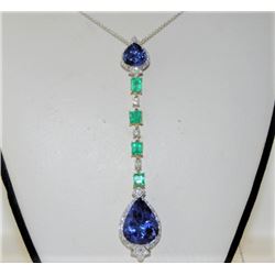 1.49ct Emerald / 14.92ct Tanzanite 18K White Gold 7.50gm Pendant
