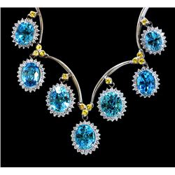 39.66CT NATURAL BLUE ZICRON 14K WHITE GOLD NECKLACE