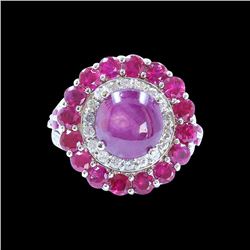 5.28ct Natural Burma Star Ruby 14K White Gold Ring