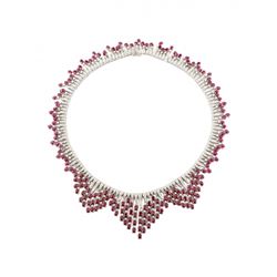 GIA 52.2CT BURMA RUBY 18K WHITE GOLD NECKLACE
