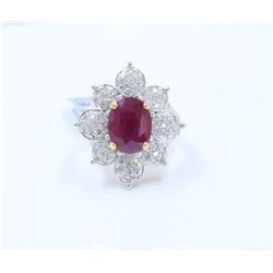 18K white and yellow  Gold Ruby Ring:8.5gRuby:3ctDiamond:0.86ct