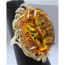 Amber:25.2ct/14K Ring:13.4g/Diamond:0.35ct