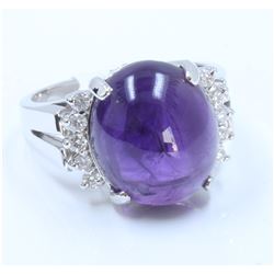 14K WHITE GOLD AMETHYST RING:7.04g/Diamond:0.22ct/Amethyst:8.83ct