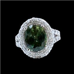 6.40CT NATURAL  CEYLON GREEN SAPPHIRE 14K W/G RING