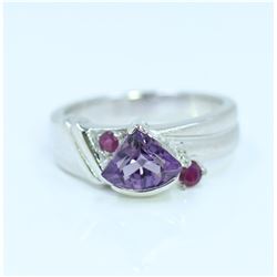 Sterling Silver .925  Amethyst W/ Ruby Ring 6.17gram