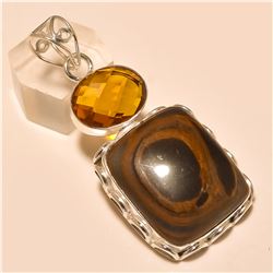 Copper Obsidian/Citrine Pendant Solid Sterling Silver