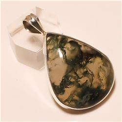 Moss Agate Pendant Solid Sterling Silver