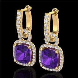 7 CTW Amethyst & Micro Pave VS/SI Diamond Earrings 18K Yellow Gold - REF-101K3W - 22957